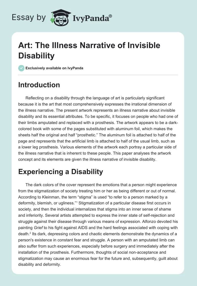 Art: The Illness Narrative of Invisible Disability. Page 1