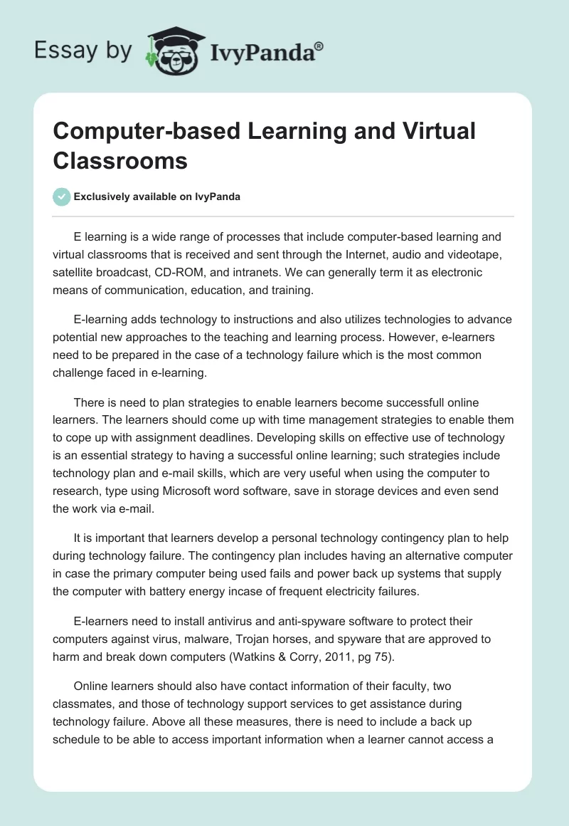 Computer-Based Learning and Virtual Classrooms. Page 1