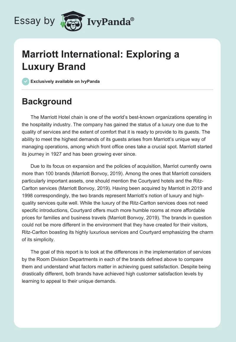 Marriott International: Exploring a Luxury Brand. Page 1