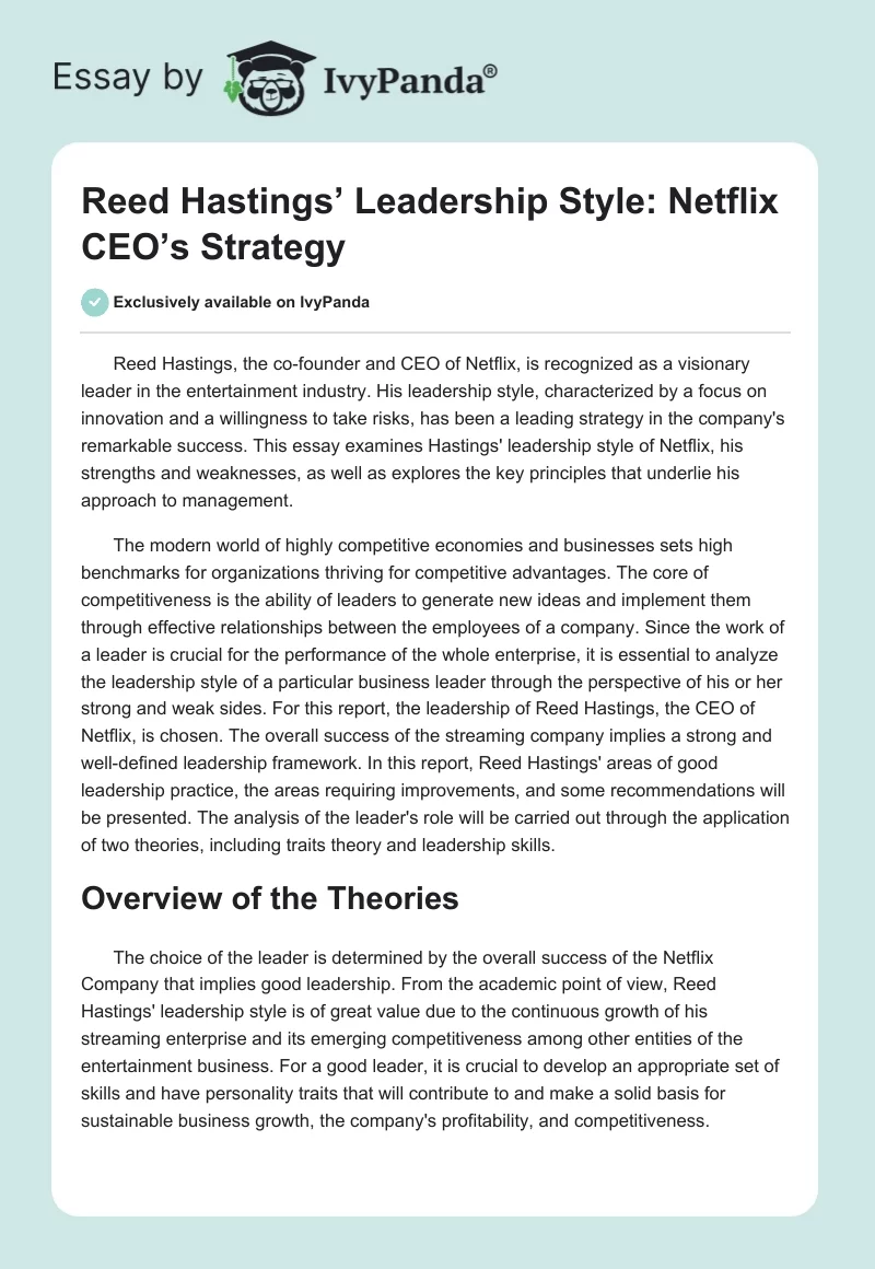 Reed Hastings’ Leadership Style: Netflix CEO’s Strategy. Page 1