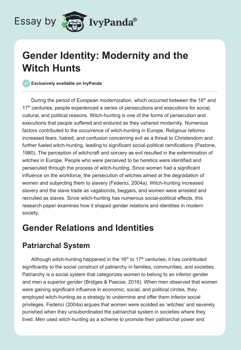 Gender Identity: Modernity and the Witch Hunts. Page 1