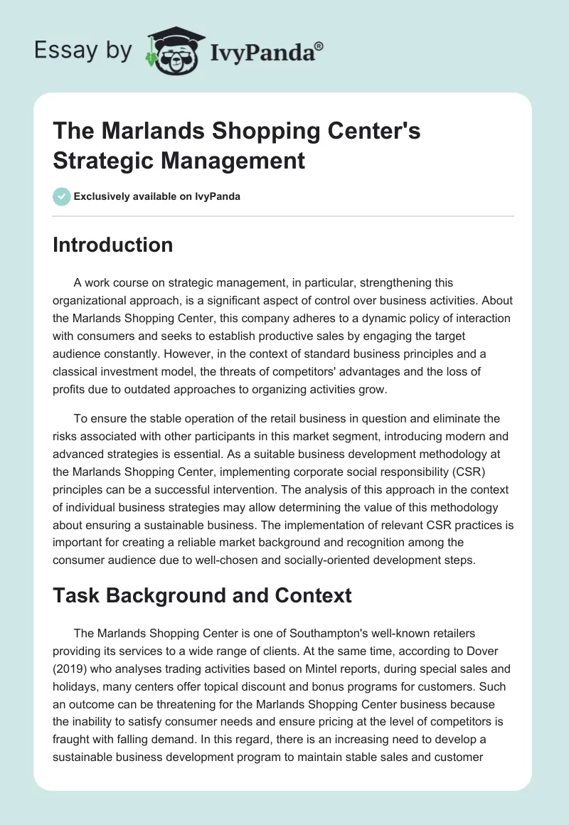 The Marlands Shopping Center's Strategic Management. Page 1