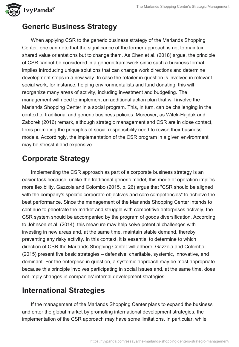 The Marlands Shopping Center's Strategic Management. Page 3