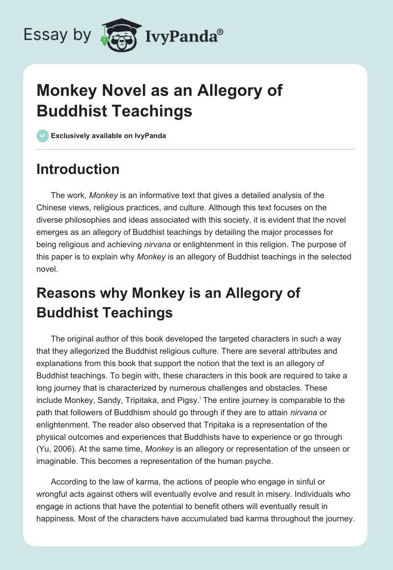 Monkey Novel as an Allegory of Buddhist Teachings. Page 1