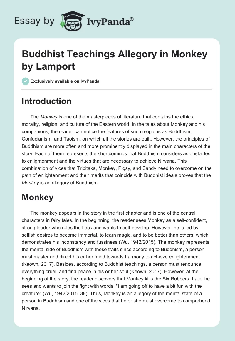 Buddhist Teachings Allegory in "Monkey" by Lamport. Page 1