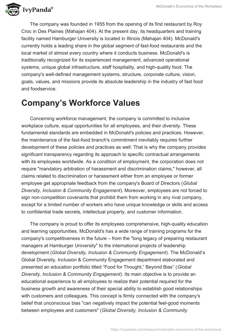 McDonald’s Economics of the Workplace. Page 2