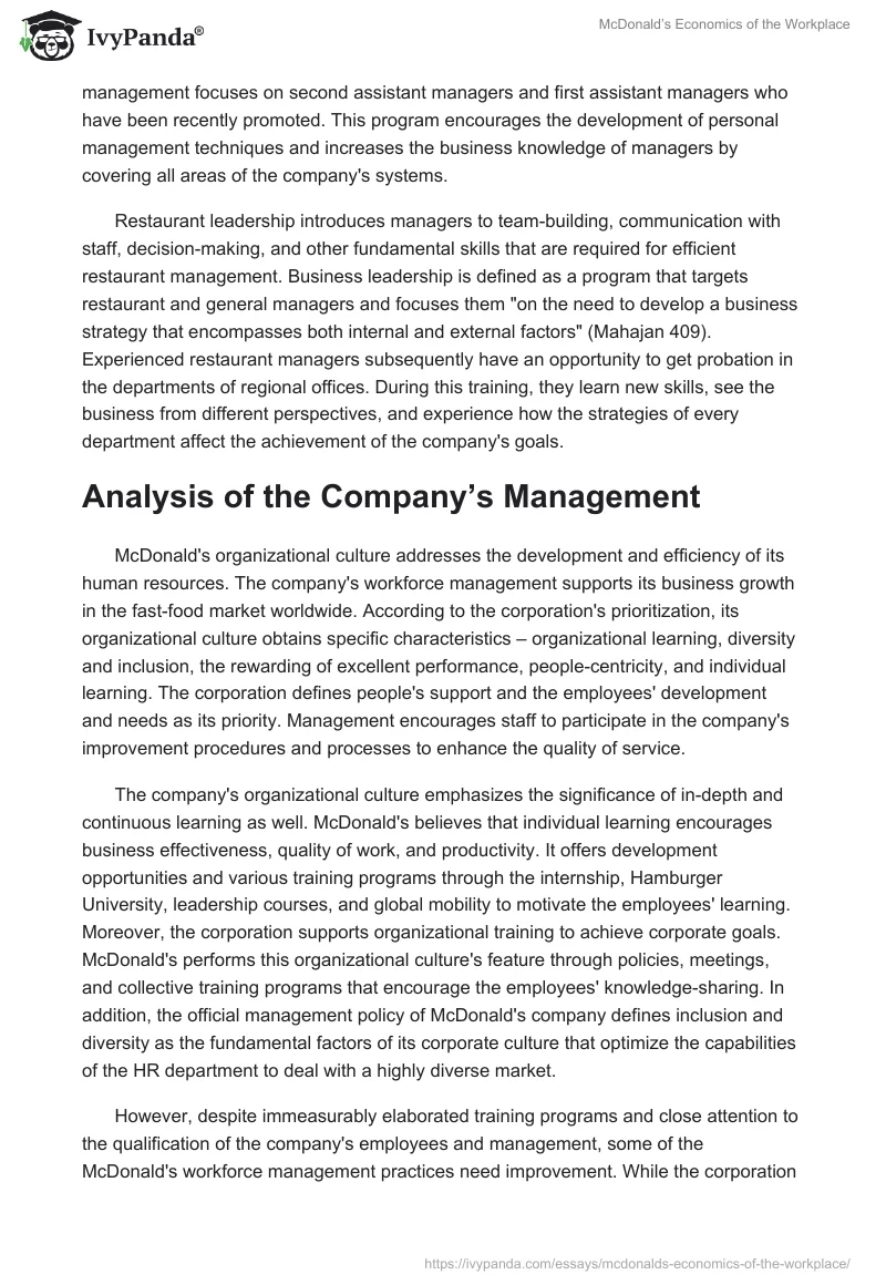 McDonald’s Economics of the Workplace. Page 5