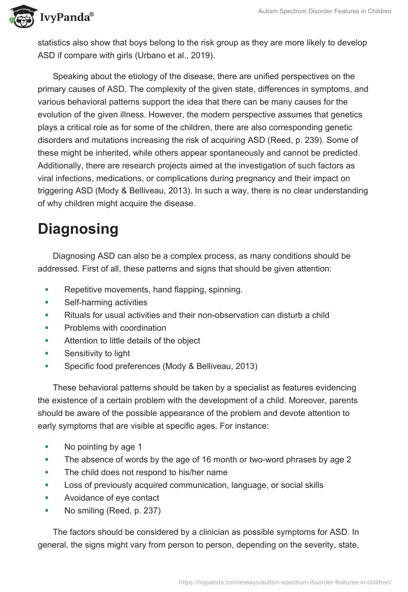 Autism Spectrum Disorder Features in Children. Page 2