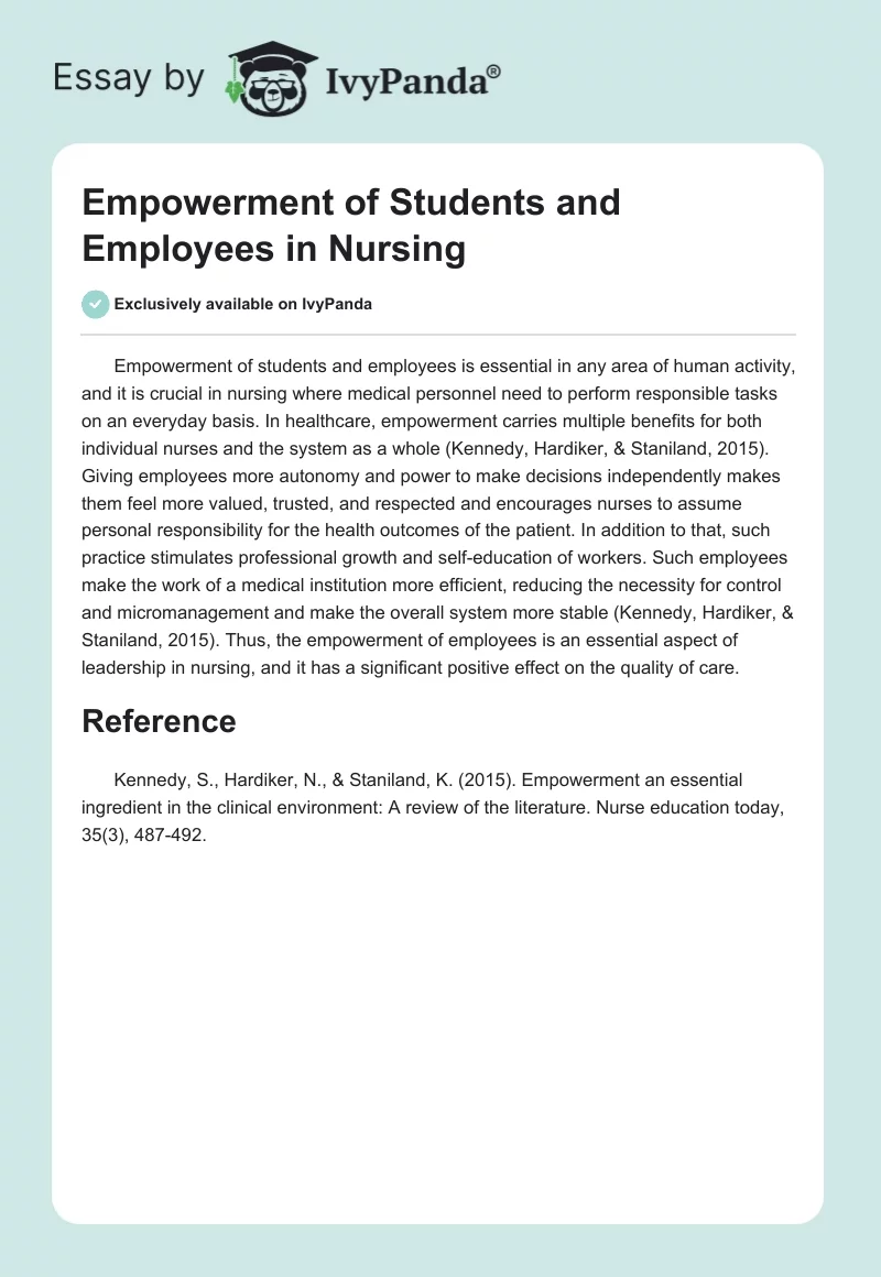 Empowerment of Students and Employees in Nursing. Page 1