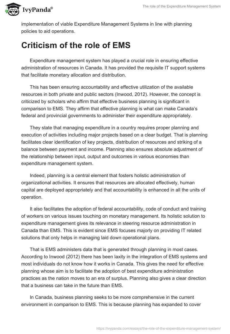 The role of the Expenditure Management System. Page 2