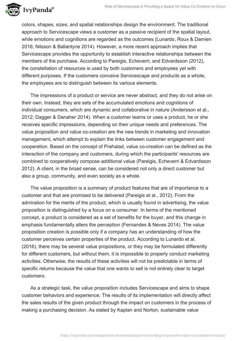 Role of Servicescape in Providing a Space for Value Co-Creation to Occur. Page 2