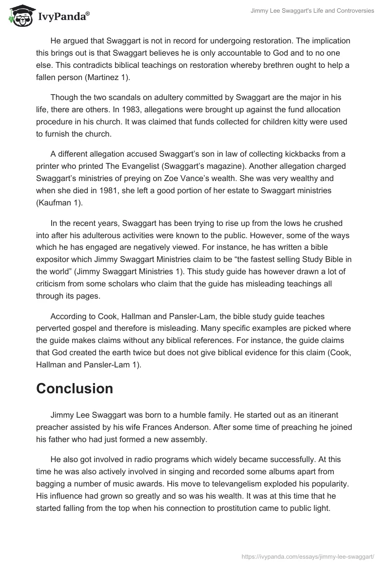 Jimmy Lee Swaggart's Life and Controversies. Page 3