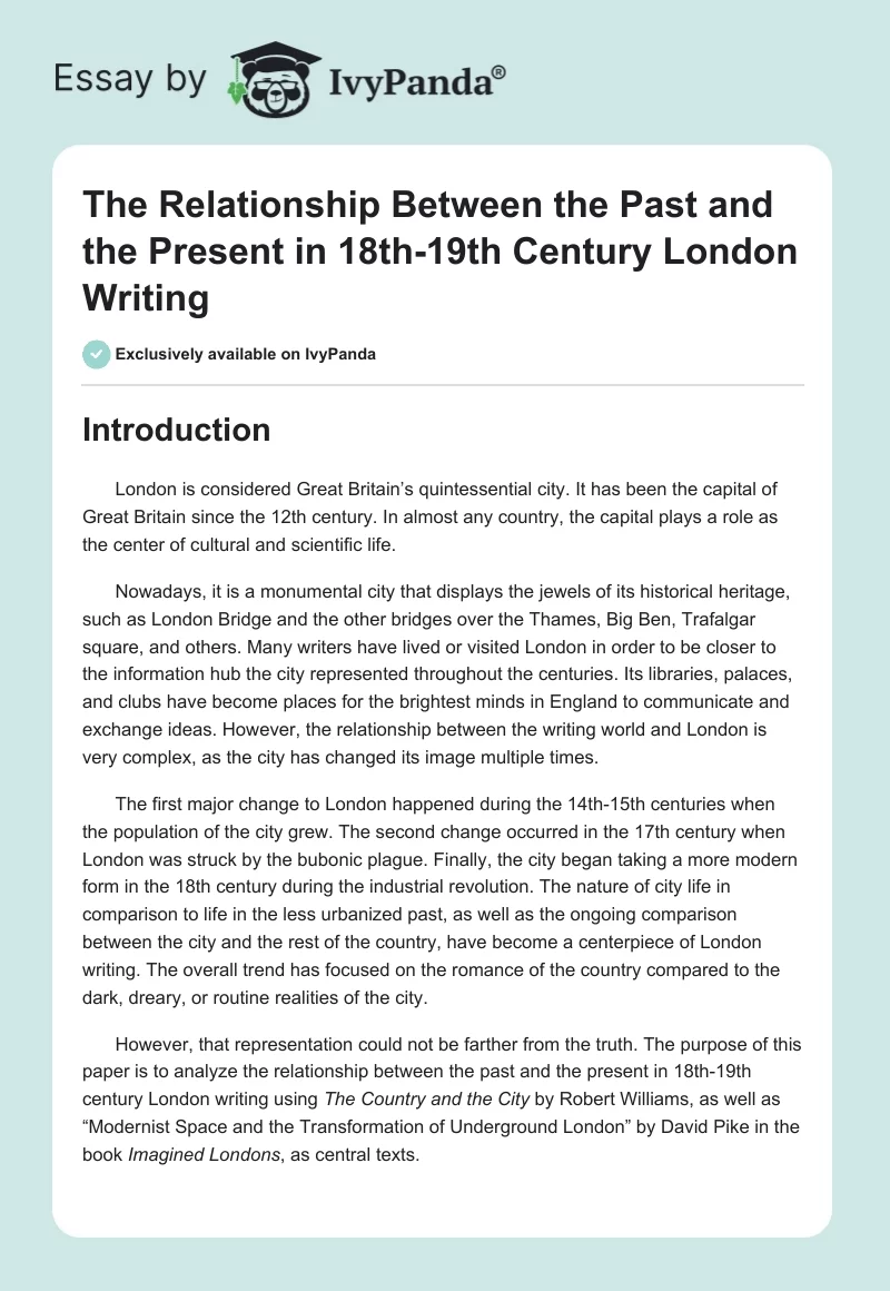 The Relationship Between the Past and the Present in 18th-19th Century London Writing. Page 1