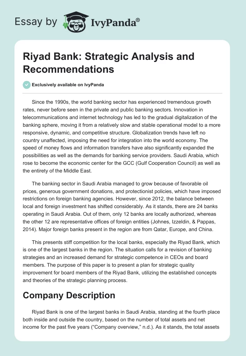Riyad Bank: Strategic Analysis and Recommendations. Page 1