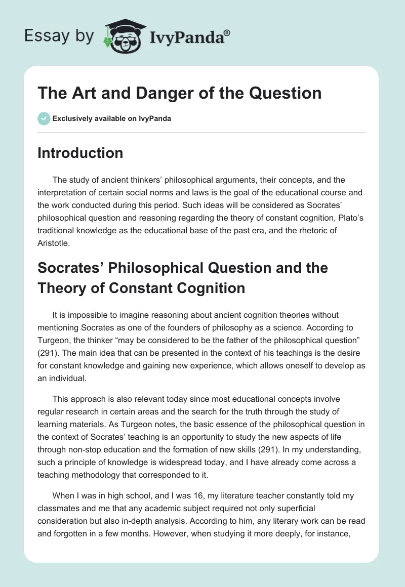 The Art and Danger of the Question. Page 1