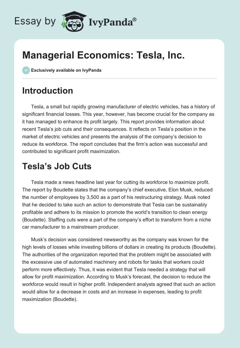 Managerial Economics: Tesla, Inc.. Page 1