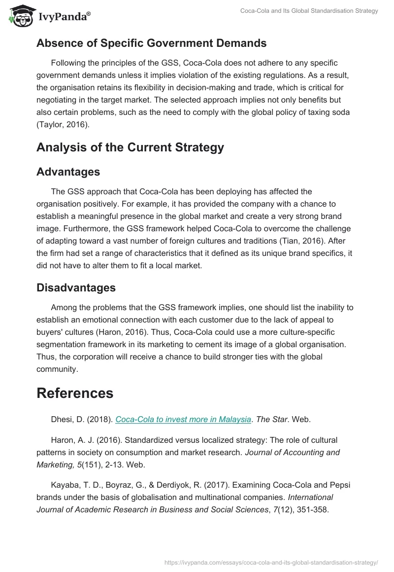 Coca-Cola and Its Global Standardisation Strategy. Page 3