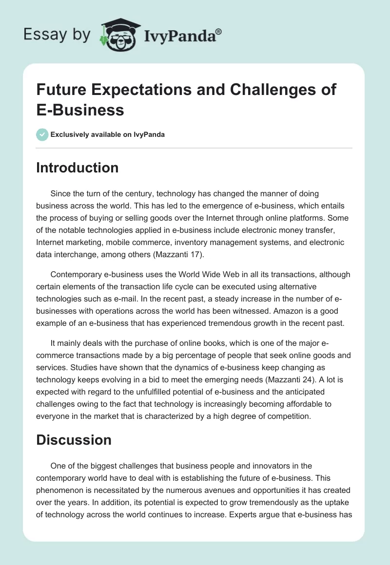 Future Expectations and Challenges of E-Business. Page 1