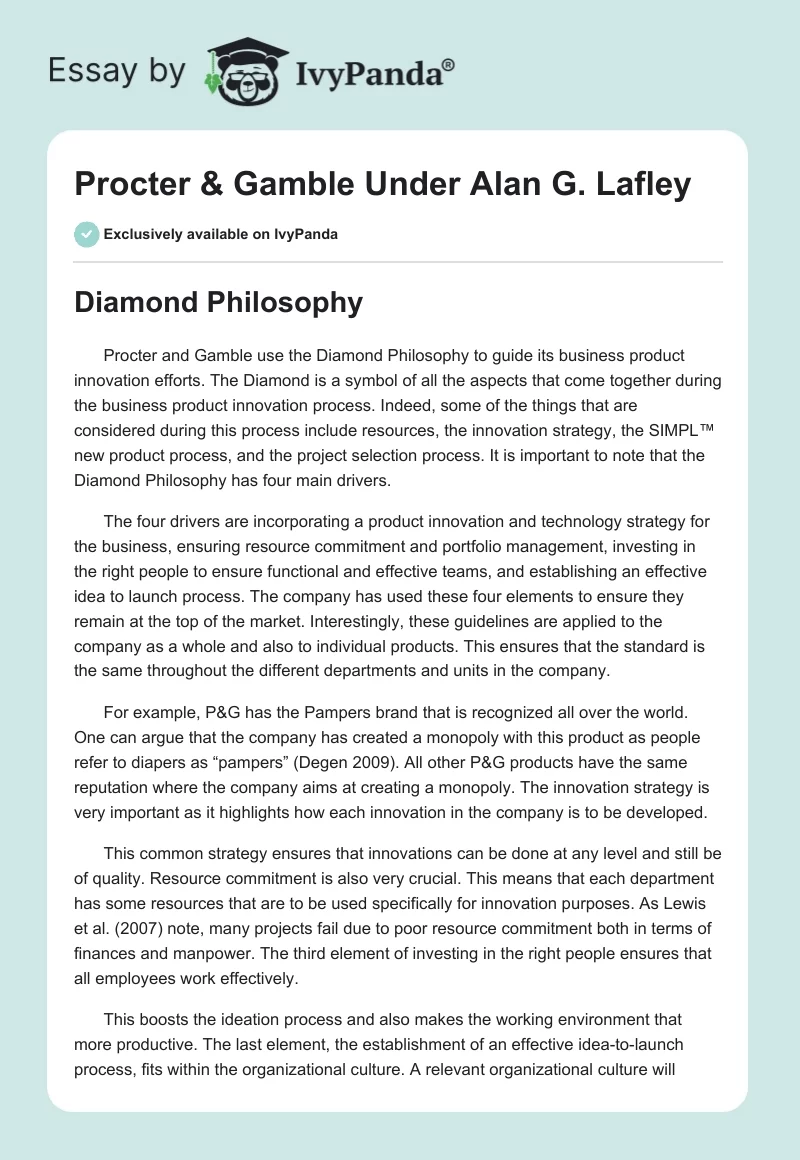 Procter & Gamble Under Alan G. Lafley. Page 1