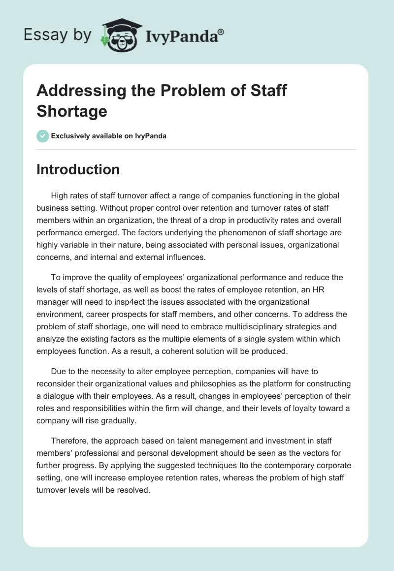 Addressing the Problem of Staff Shortage. Page 1