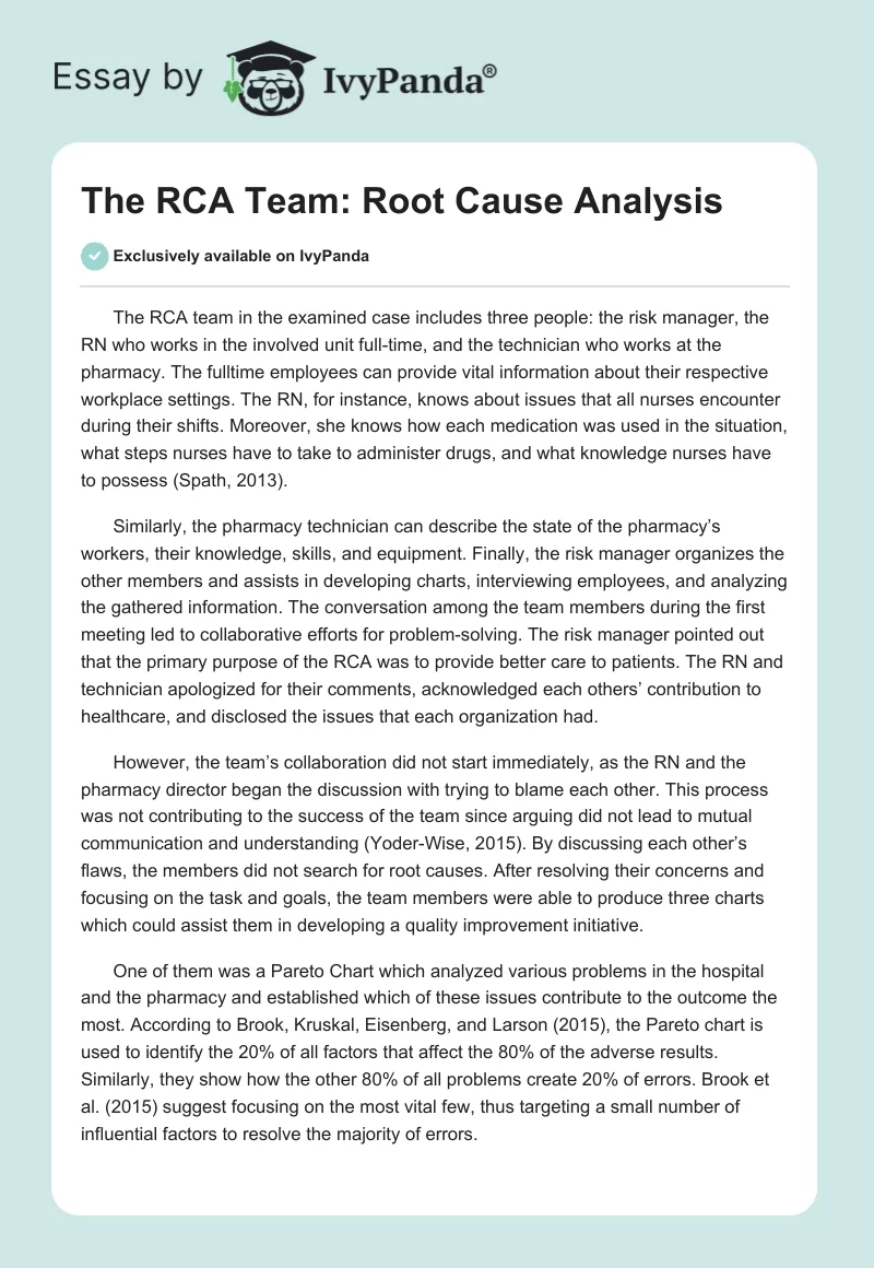 The RCA Team: Root Cause Analysis. Page 1