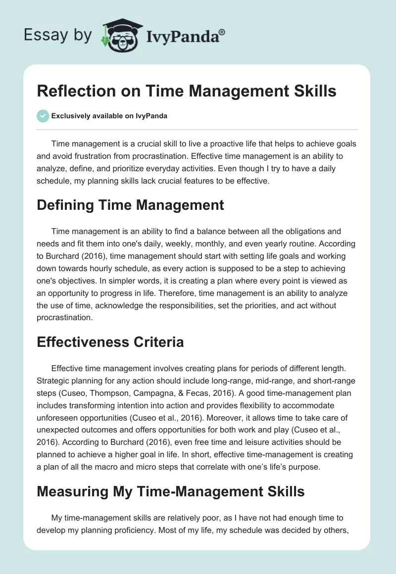 Reflection on Time Management Skills. Page 1