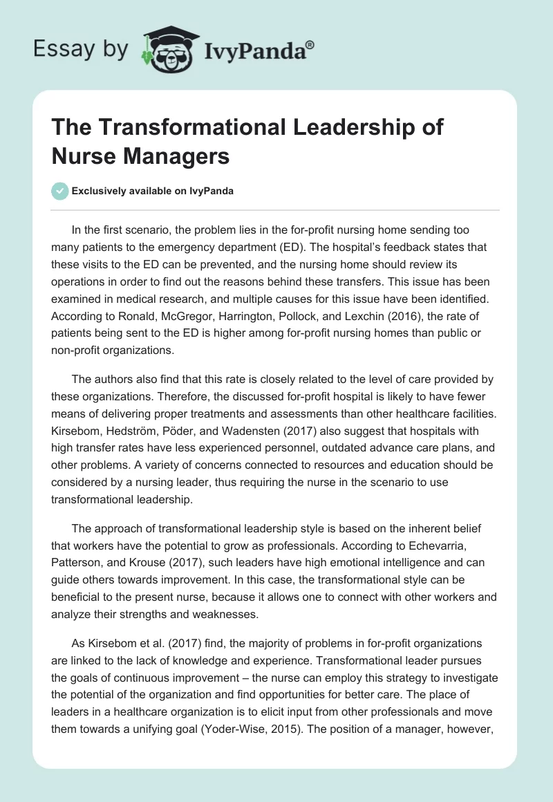 The Transformational Leadership of Nurse Managers. Page 1