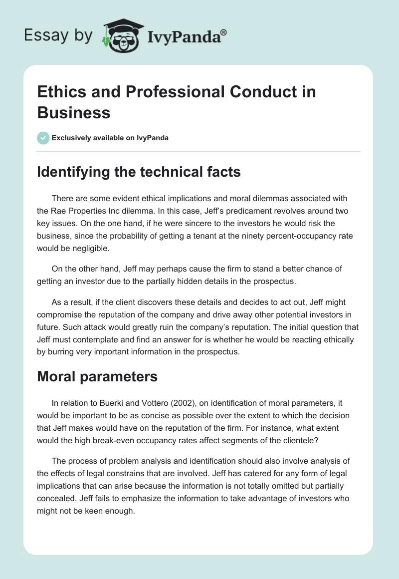 Ethics and Professional Conduct in Business. Page 1
