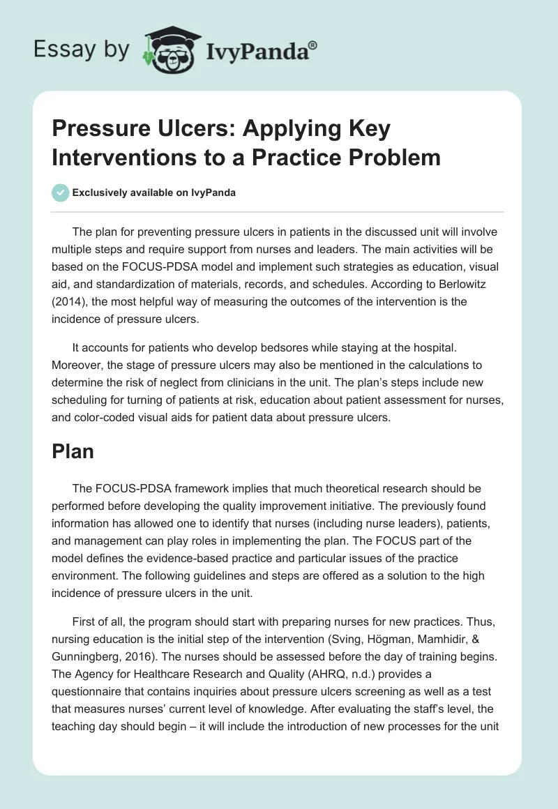 Pressure Ulcers: Applying Key Interventions to a Practice Problem. Page 1