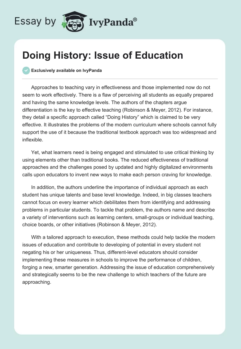 Doing History: Issue of Education. Page 1