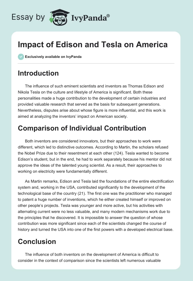 Impact of Edison and Tesla on America. Page 1