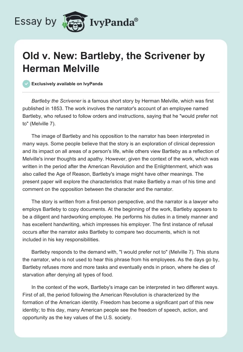 Old v. New: "Bartleby, the Scrivener" by Herman Melville. Page 1