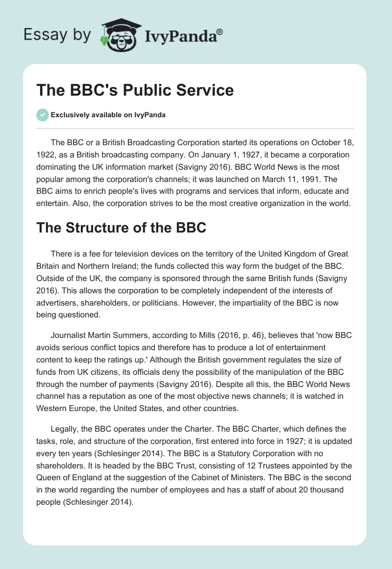 The BBC's Public Service. Page 1