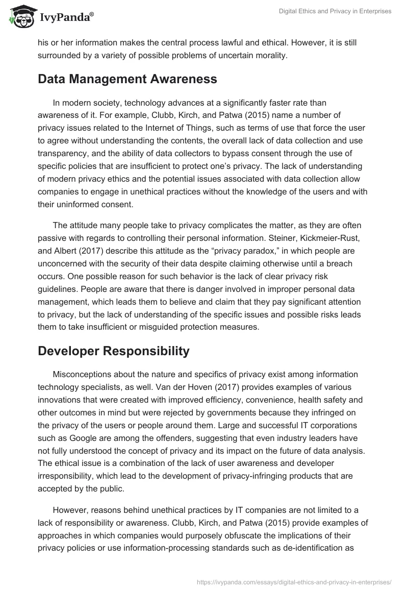 Digital Ethics and Privacy in Enterprises. Page 2