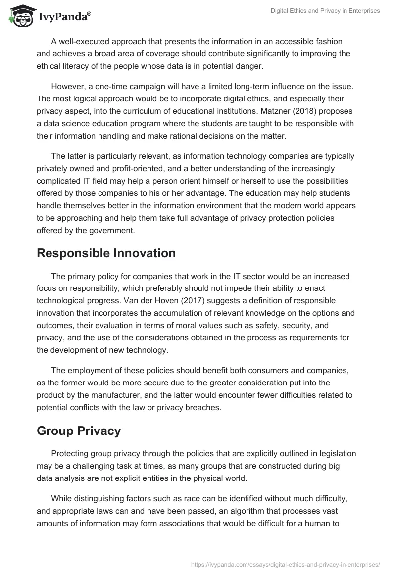 Digital Ethics and Privacy in Enterprises. Page 5