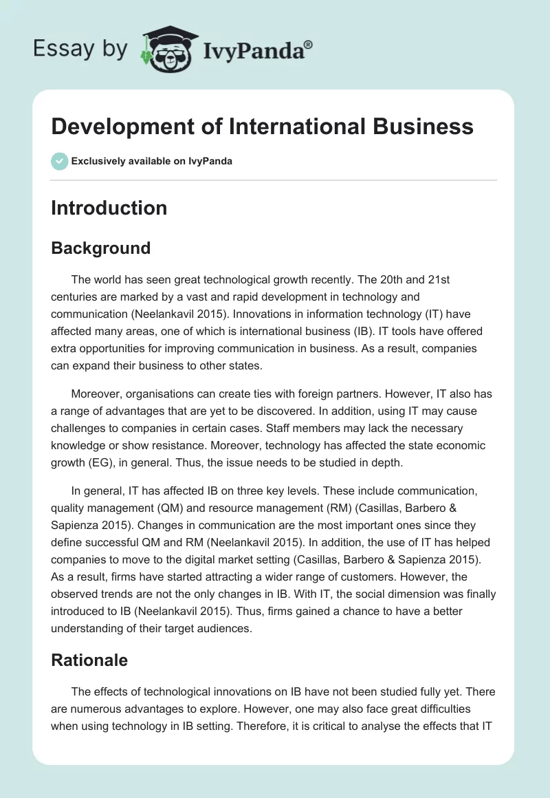 Development of International Business. Page 1