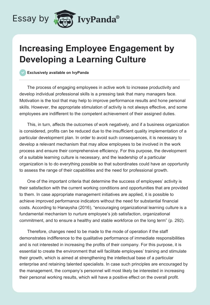 Increasing Employee Engagement by Developing a Learning Culture. Page 1
