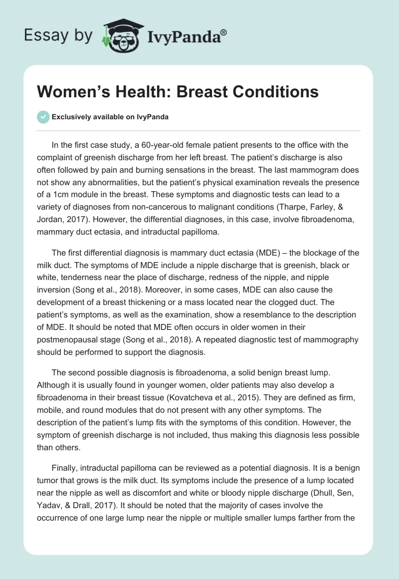 Women’s Health: Breast Conditions. Page 1