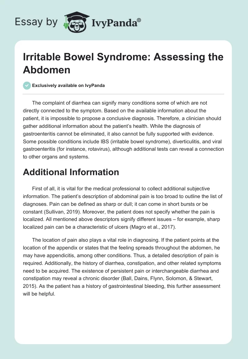 Irritable Bowel Syndrome: Assessing the Abdomen. Page 1