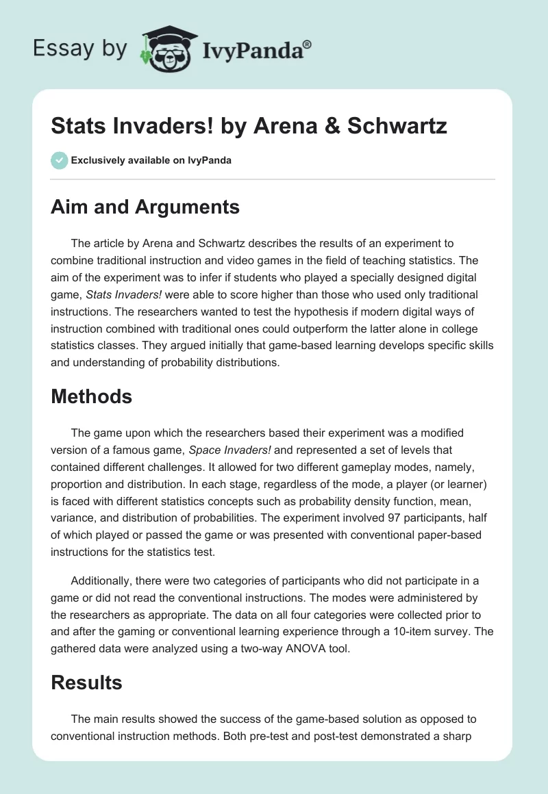 "Stats Invaders!" by Arena & Schwartz. Page 1