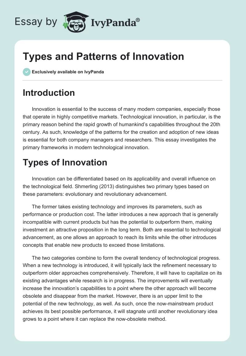 Types and Patterns of Innovation. Page 1