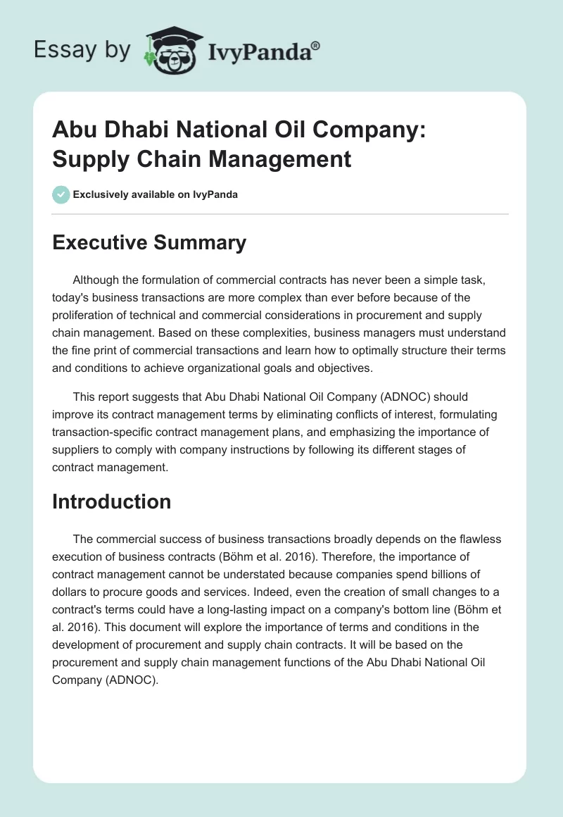 Abu Dhabi National Oil Company: Supply Chain Management. Page 1