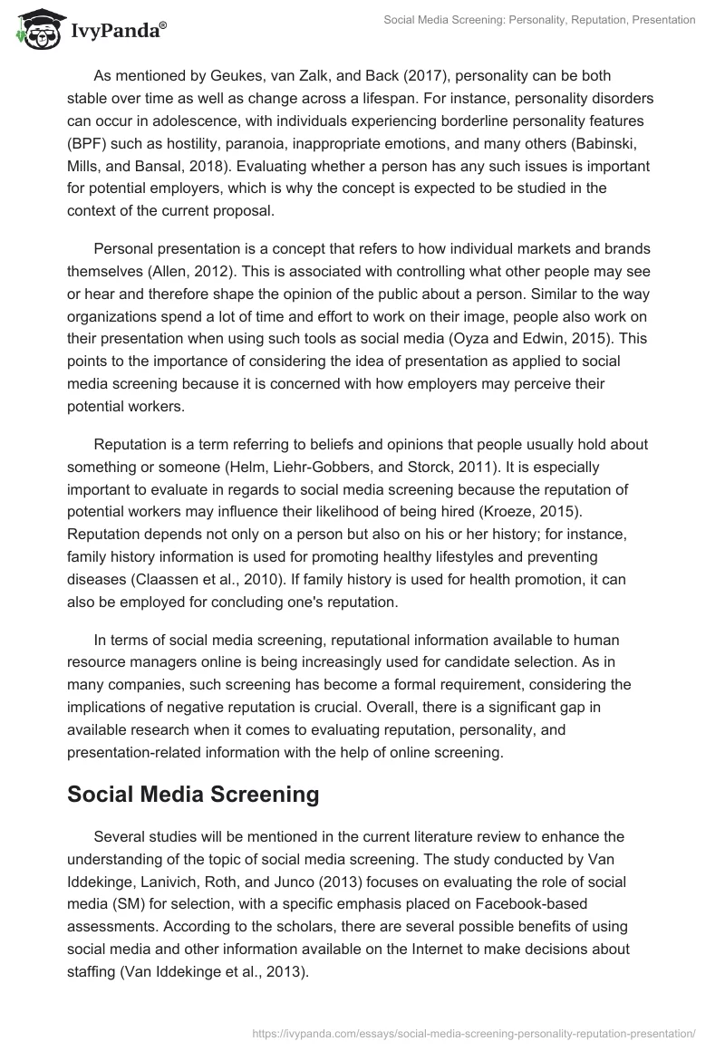 Social Media Screening: Personality, Reputation, Presentation. Page 2