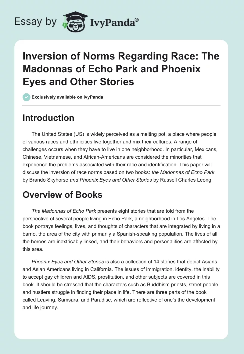 Inversion of Norms Regarding Race: The Madonnas of Echo Park and Phoenix Eyes and Other Stories. Page 1