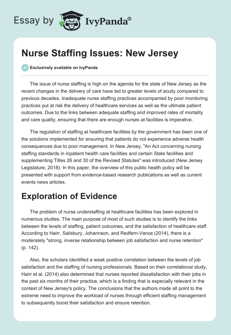 Nurse Staffing Issues: New Jersey. Page 1