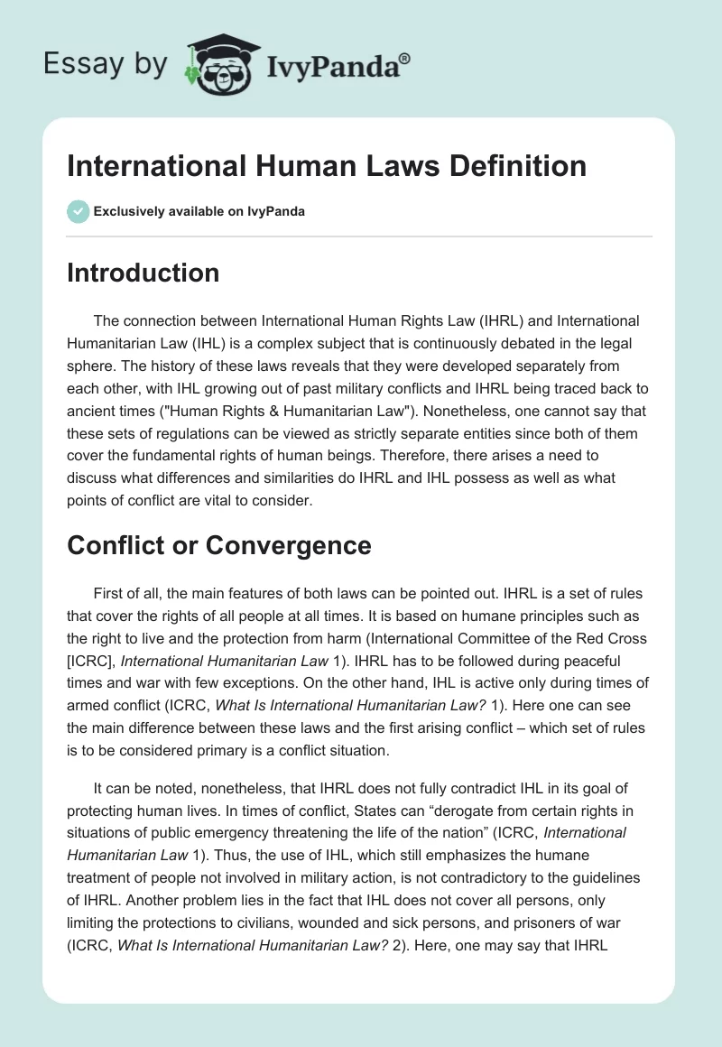 International Human Laws Definition. Page 1