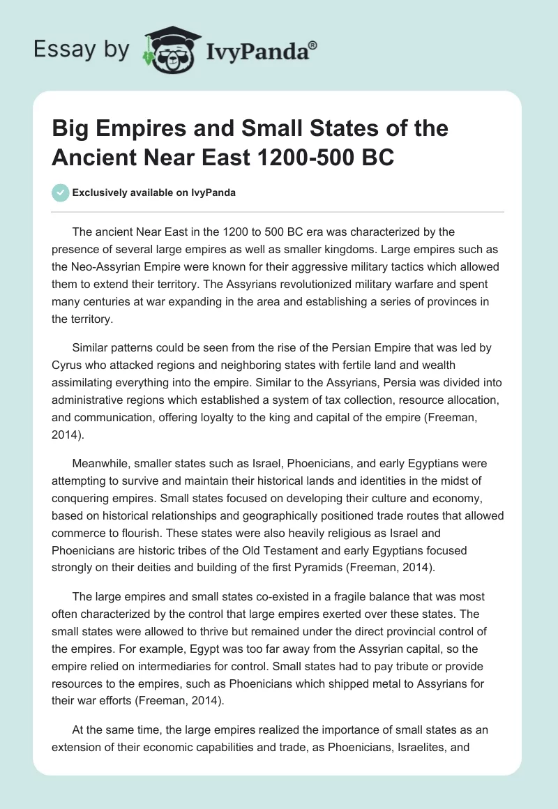 Big Empires and Small States of the Ancient Near East 1200-500 BC. Page 1