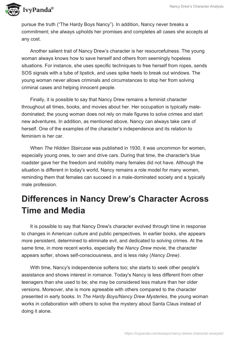 Nancy Drew’s Character Analysis. Page 2