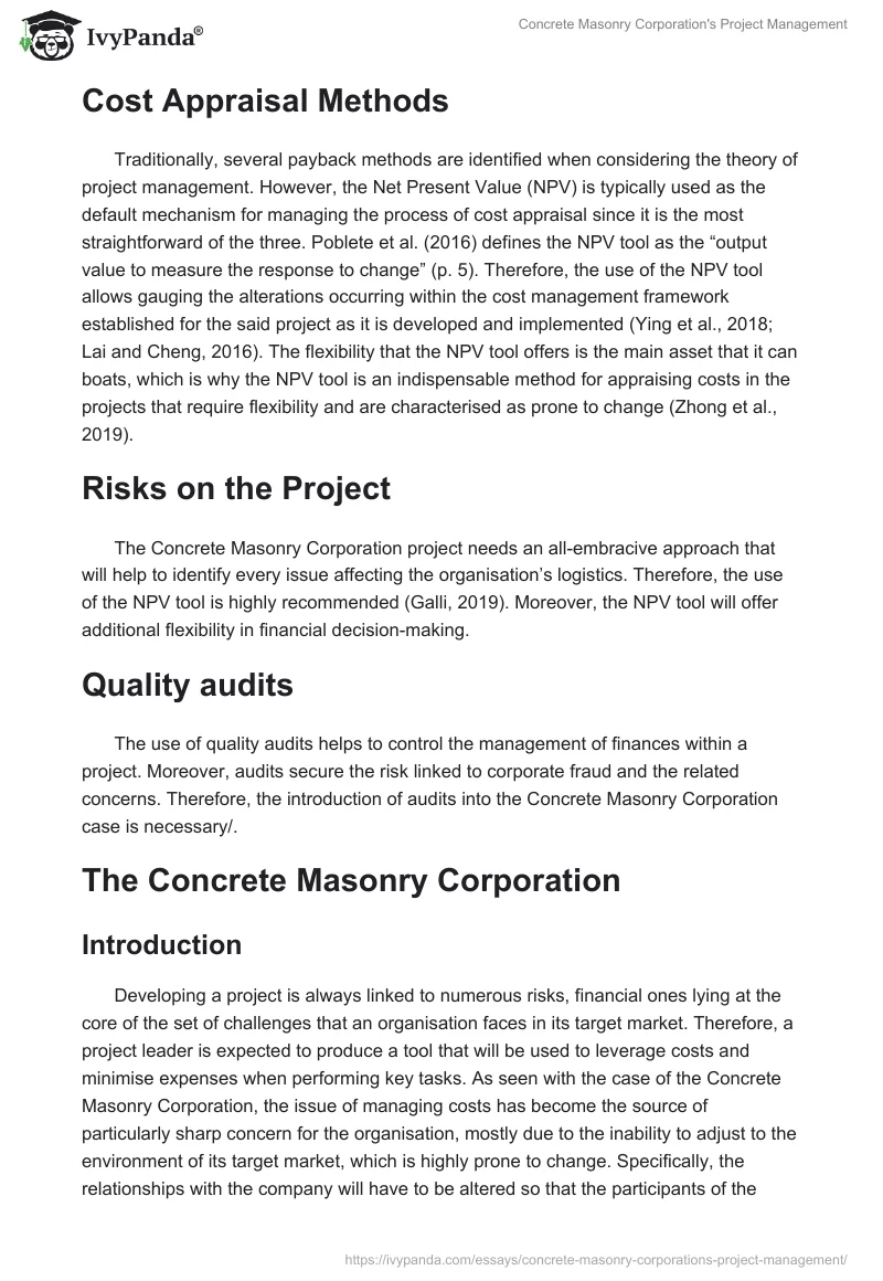 Concrete Masonry Corporation's Project Management. Page 3
