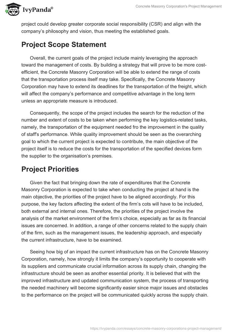 Concrete Masonry Corporation's Project Management. Page 4